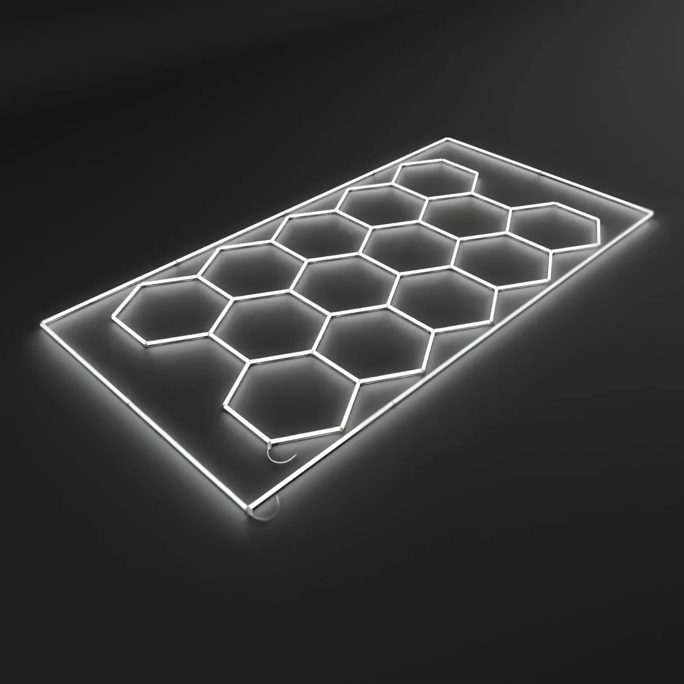 14-hexagon + border light set glowing on grey background