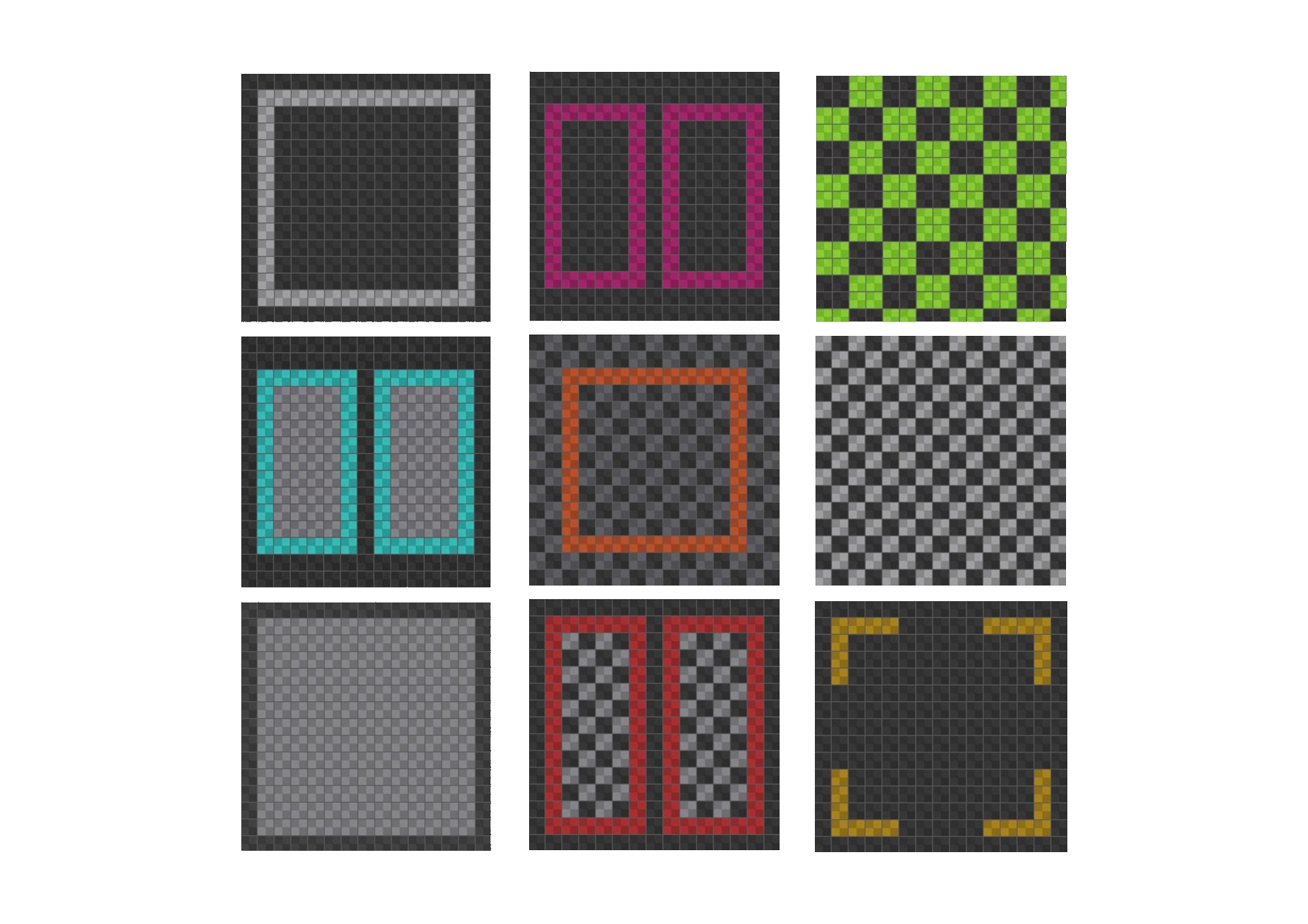9 available tile layout patterns including checkerboard, border, and solid